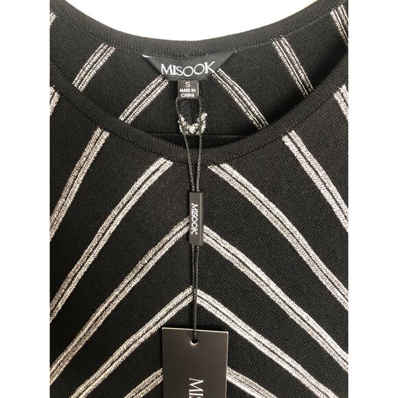 Misook Melange Stripe Dress Women's Small Knit  Boat Neck Long Sleeve Black NEW - Picture 2 of 7